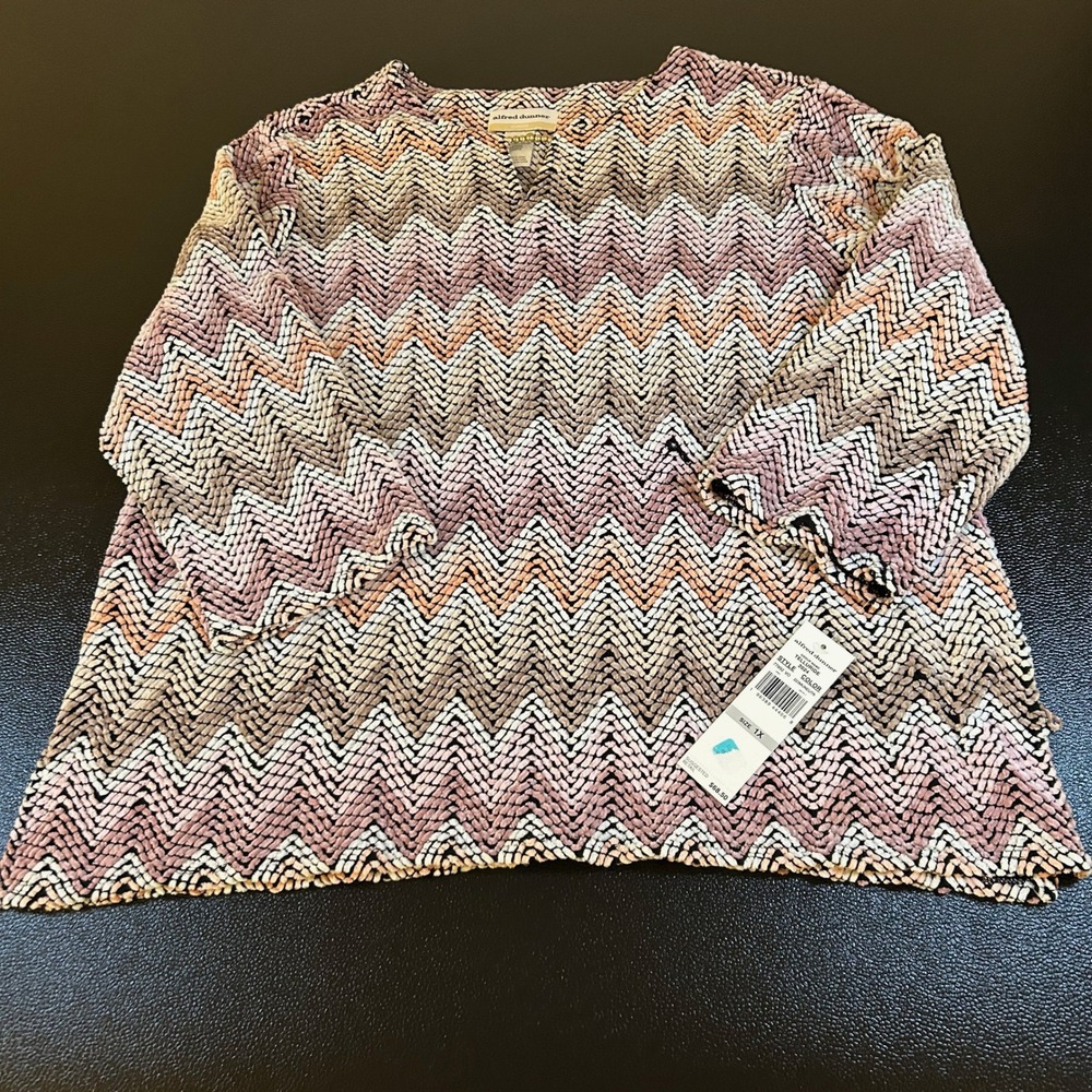 Alfred Dunner Textured Knit Top Chevron Pattern Long Sleeve Blouse Womens 1X NWD